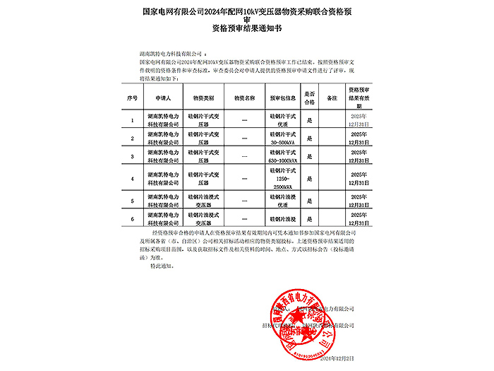 2024年資格預審通知書-變壓器
